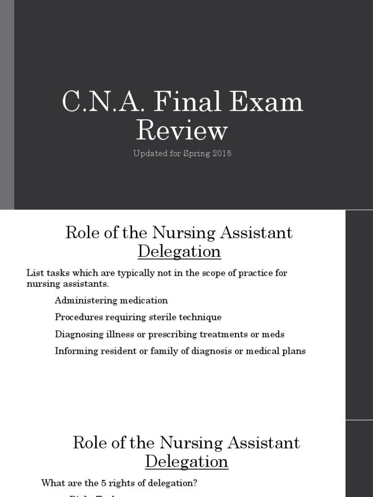 C.N.A. Exam Review Guide 2015 | PDF | Urinary Incontinence | Palliative ...