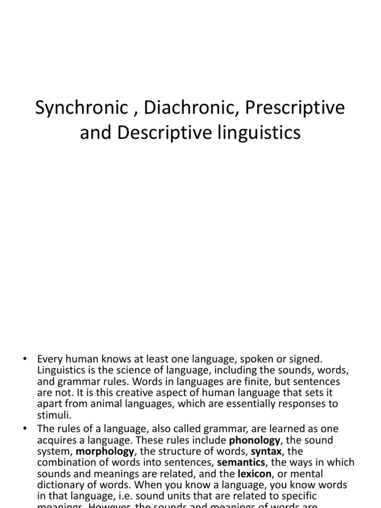 Synchronic diachronic prescriptive and descriptive linguistics pdf