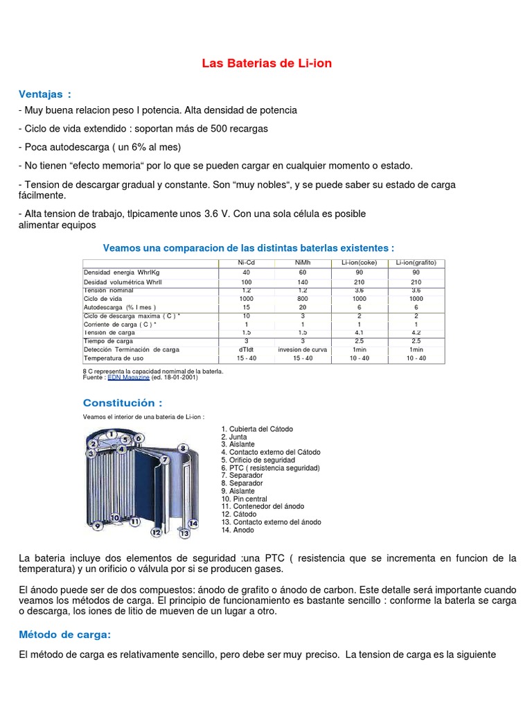 Baterias Iones de Litio (Li-Ion) | PDF | Circuito integrado | Batería ...