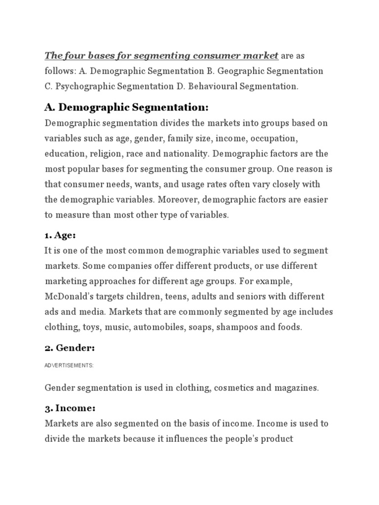 Four Bases of Consumer Market Segmentation | PDF | Market Segmentation ...