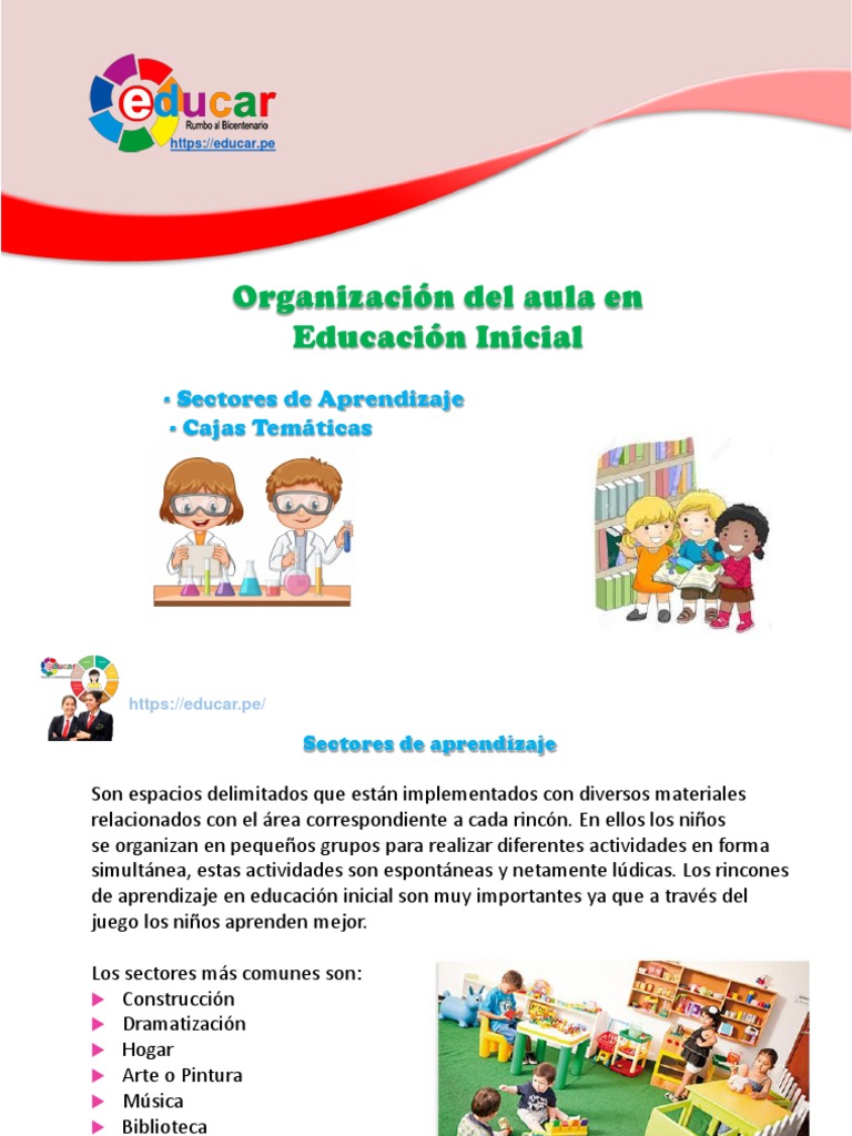 Organización de Sectores en Aula Inicial | PDF | Salón de clases | Papel