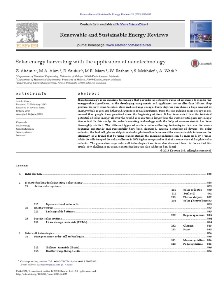 Renewable and Sustainable Energy Reviews: Solar Energy Harvesting With ...