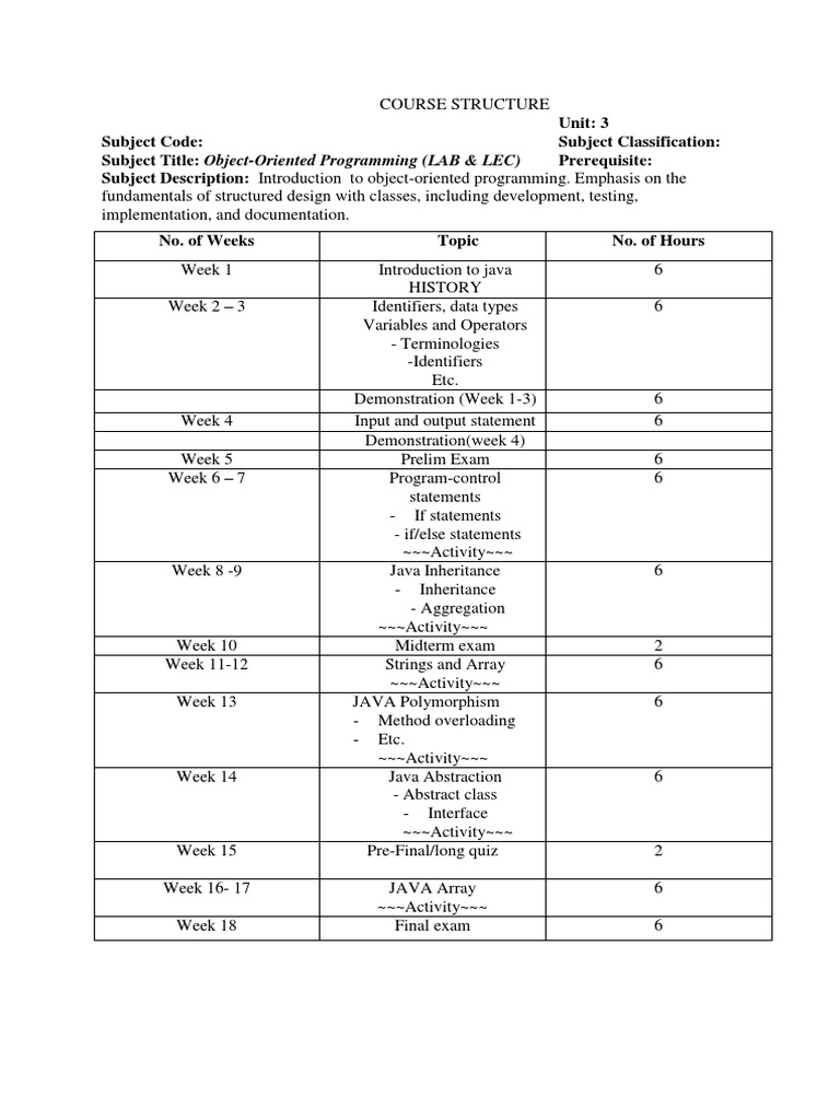 Oop Course Structure | PDF | Object Oriented Programming | Class ...