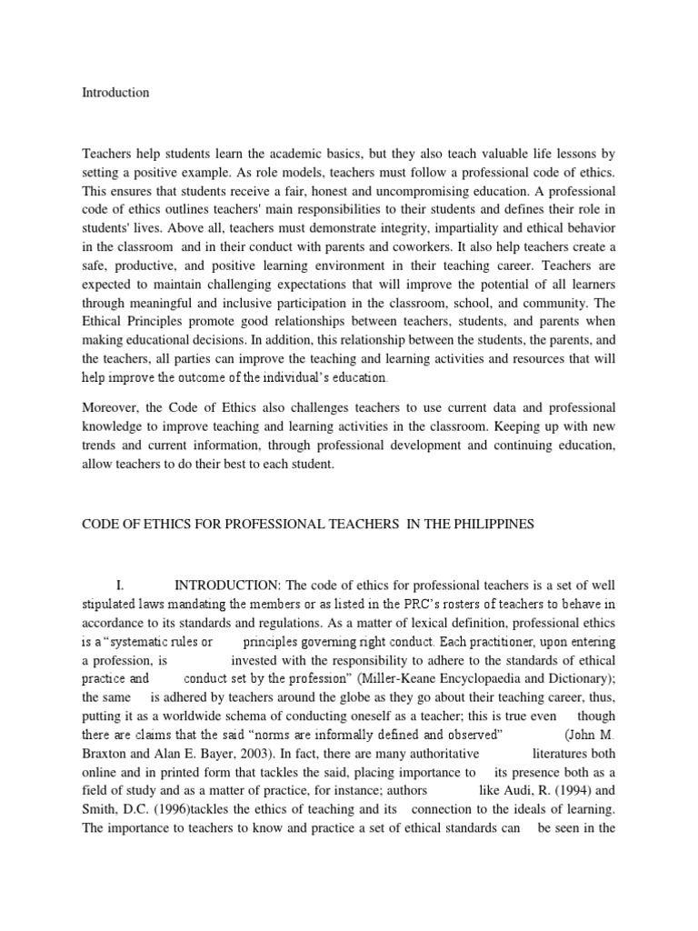 Code Of Ethics Pdf Teachers Integrity