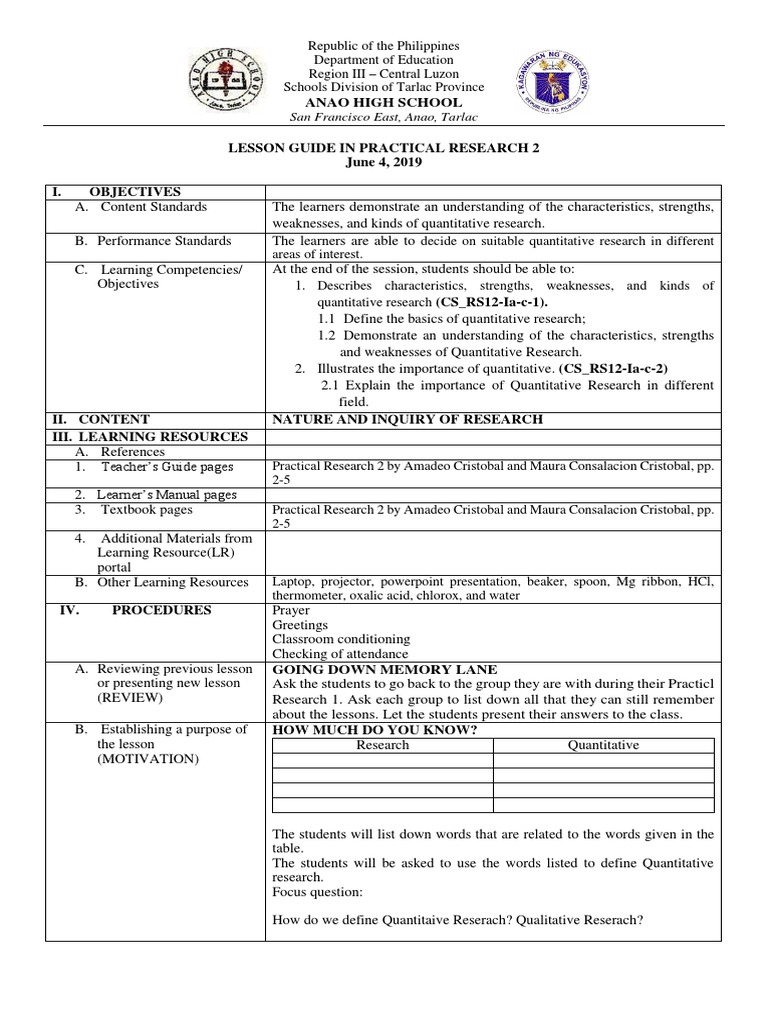 Anao High School: Lesson Guide in Practical Research 2 June 4, 2019 I ...