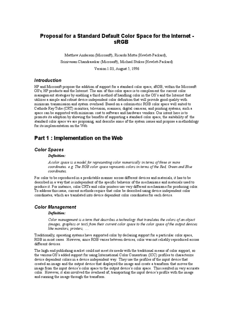 sRGB: Standard Color Space Proposal | PDF | Rgb Color Model | Computer ...