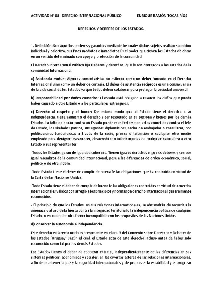 Derechos y Deberes de Los Estados | Descargar gratis PDF | Estado ...