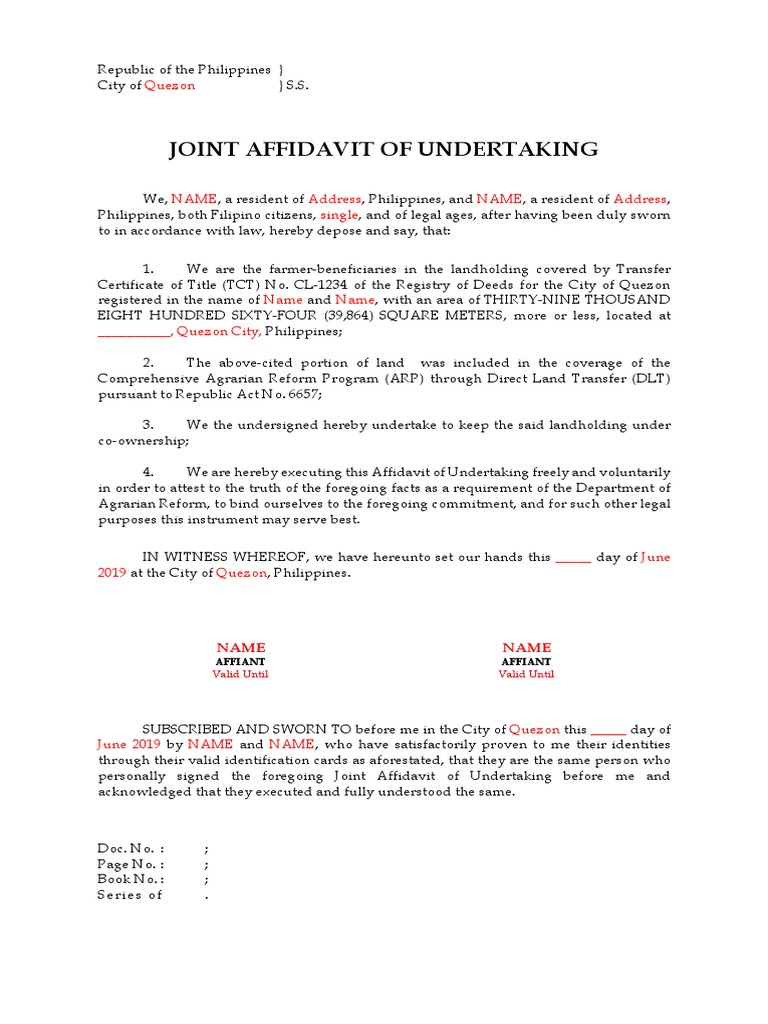 Joint affidavit of undertaking pdf