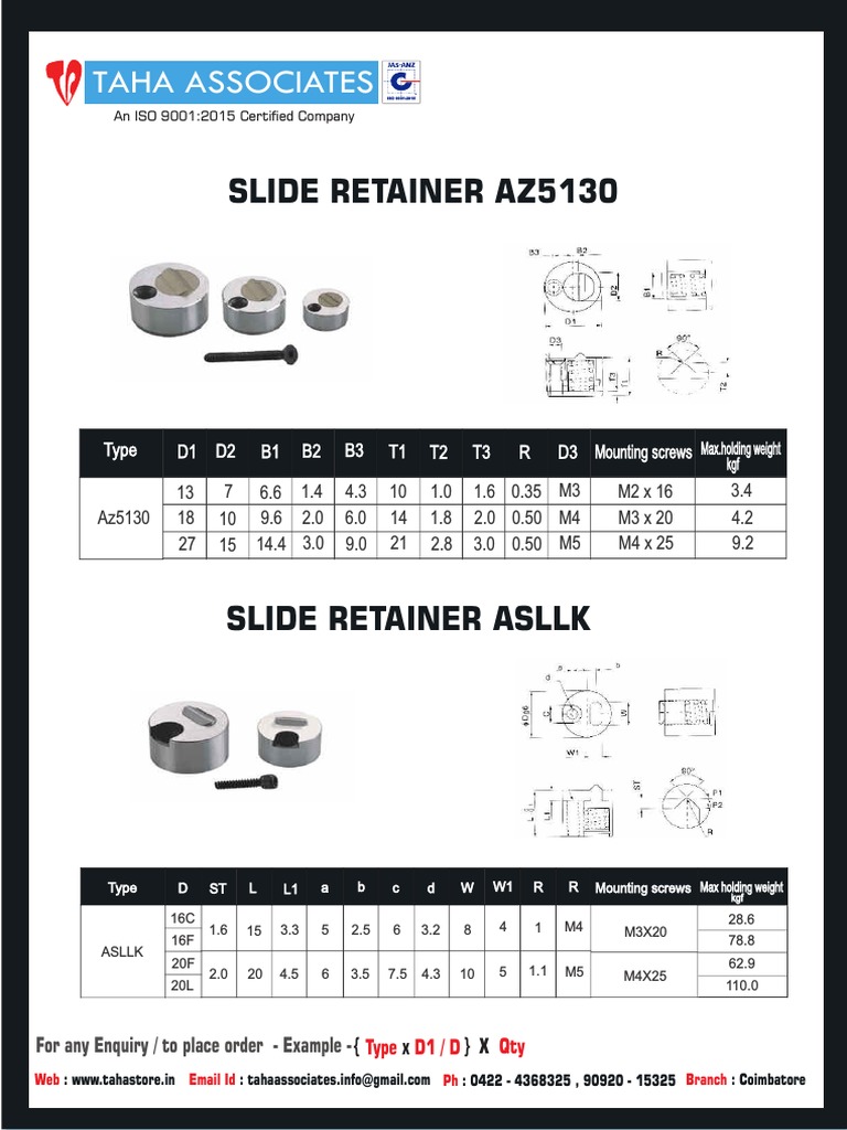 Slide Retainer Specifications and Orders | PDF | Technology & Engineering