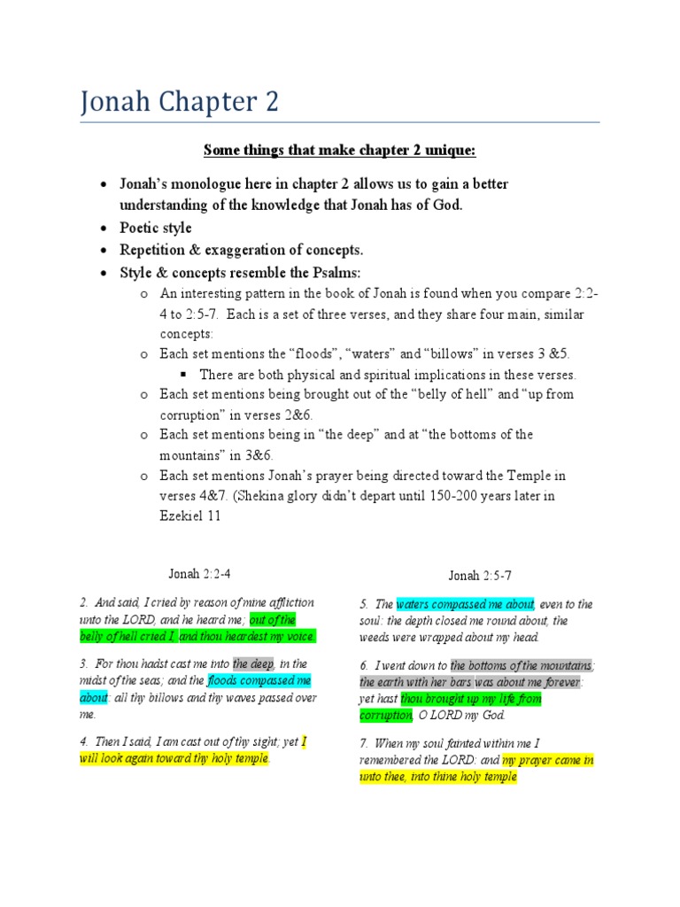 Jonah Chapter 2: Prayer and Deliverance | PDF | Jonah | Hell