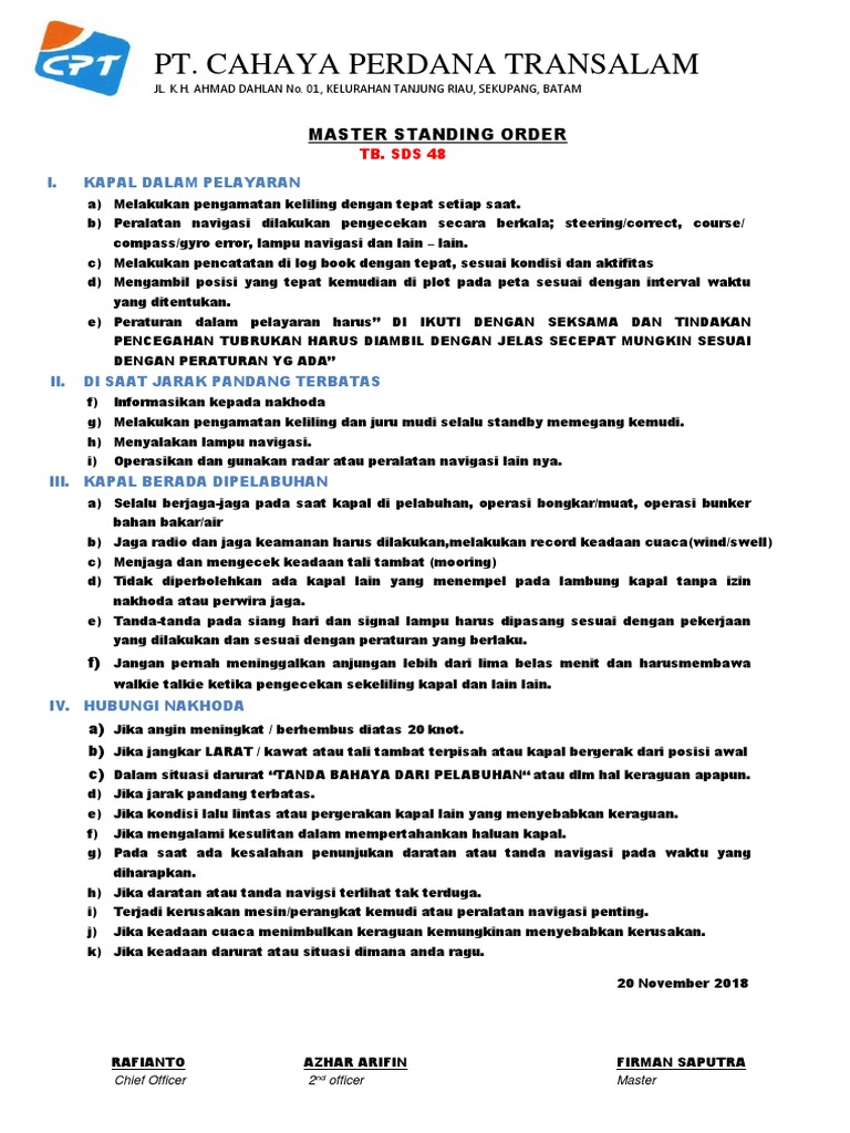 Master Standing Order Pdf