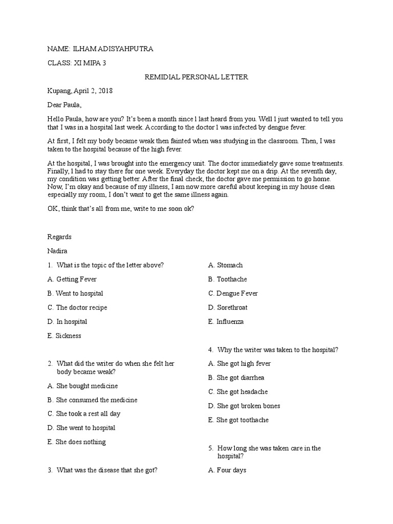 kumpulan soal personal letter dan song