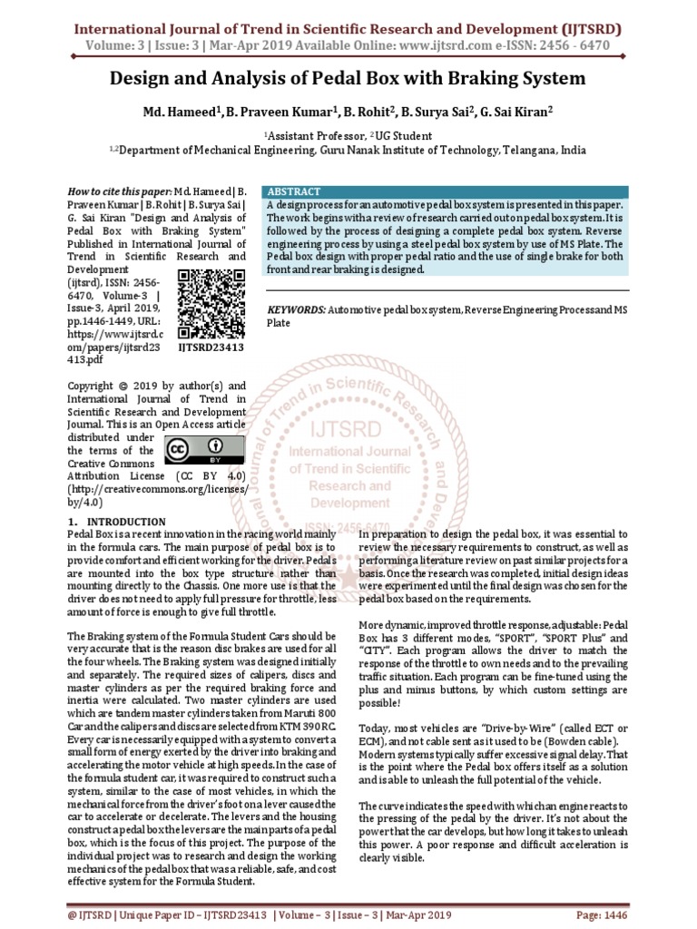 Design and Analysis of Pedal Box With Braking System | PDF | Composite ...