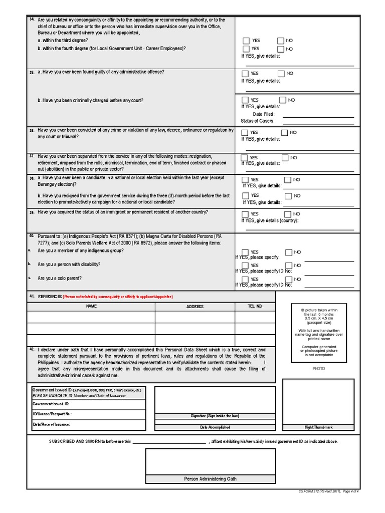 PDF CSC Personal Data Sheet PDS 2017 Page4 PDF | PDF | Crime & Violence ...