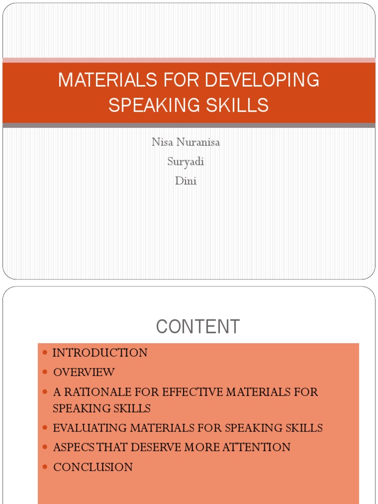 Materials For Developing Speaking Skills Pdf Second Language Acquisition Learning