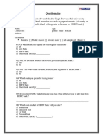 HDFC Bank loan questionnaire study