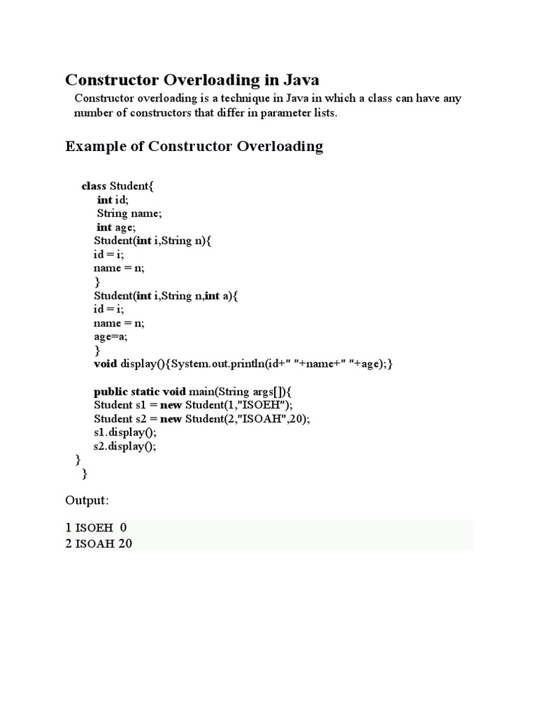 Constructor Overloading in Java | Download Free PDF | Inheritance ...