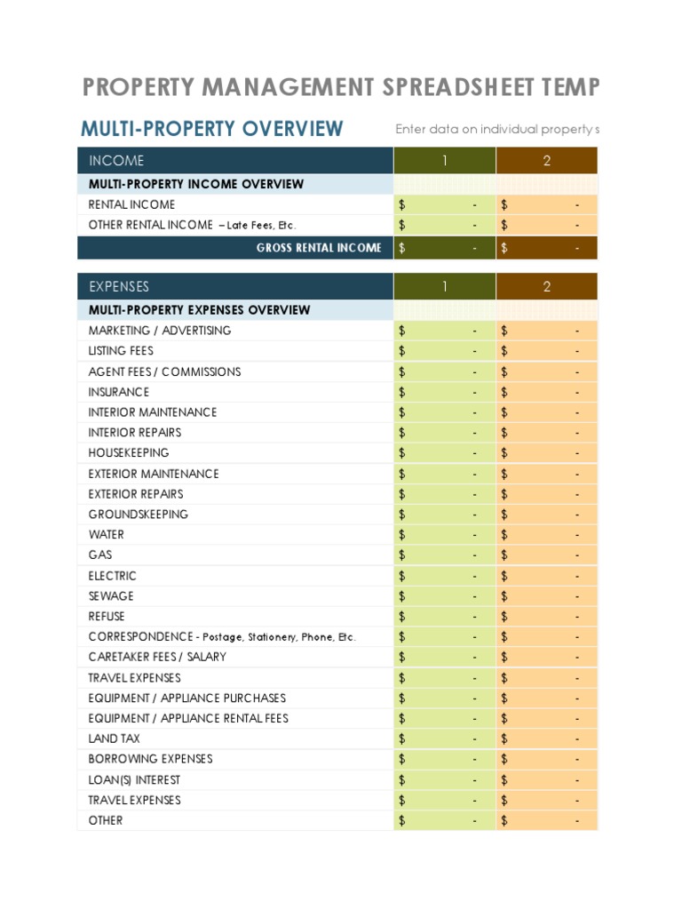 IC Property Management Spreadsheet Template