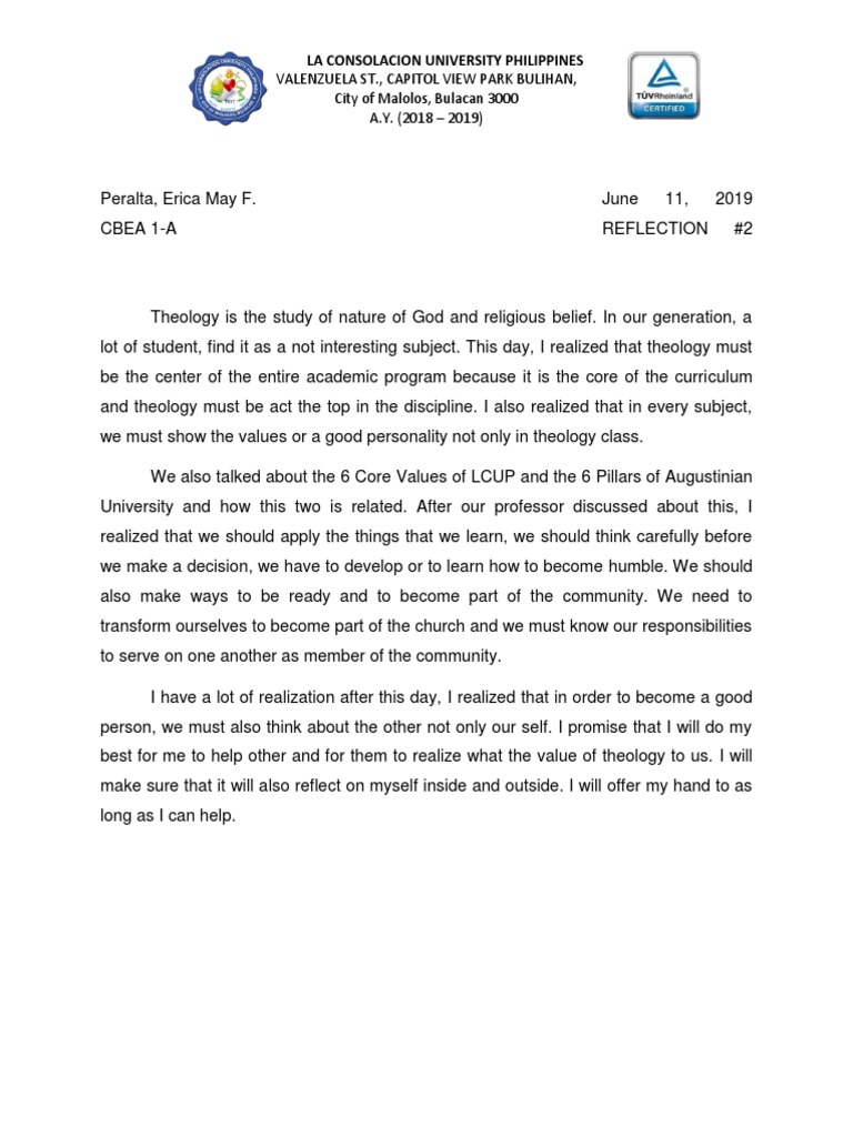 Reflection on Theology and Core Values | PDF | Wellness