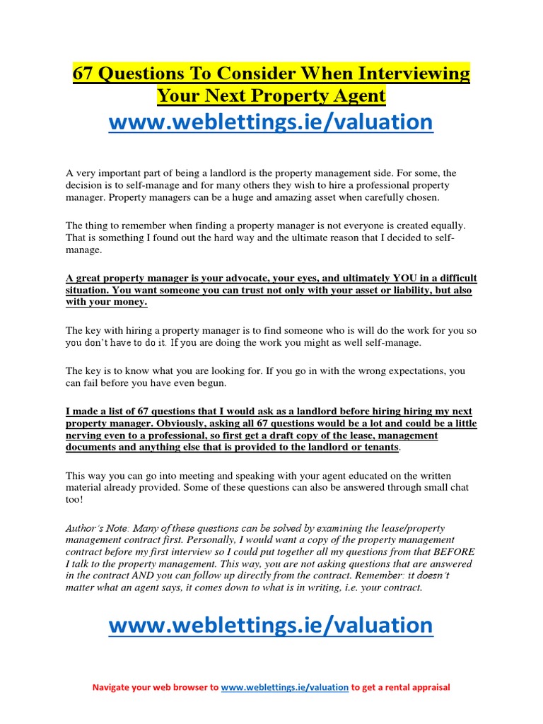 67 Questions for Property Manager Interviews | PDF | Leasehold Estate ...