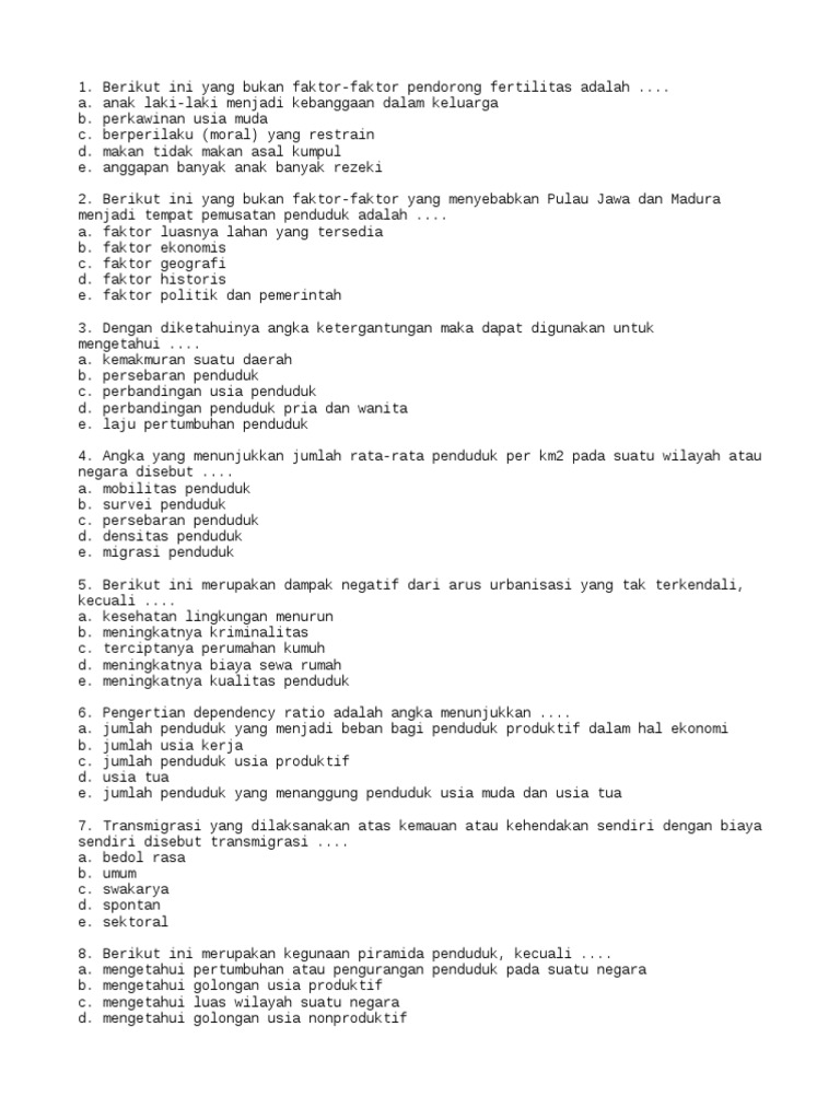 Soal Dinamika Penduduk Pdf