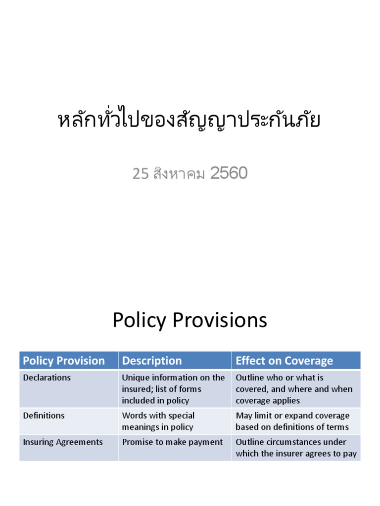 หลักการสัญญาประกันภัยเบื้องต้น | PDF | Insurance Policy | Insurance