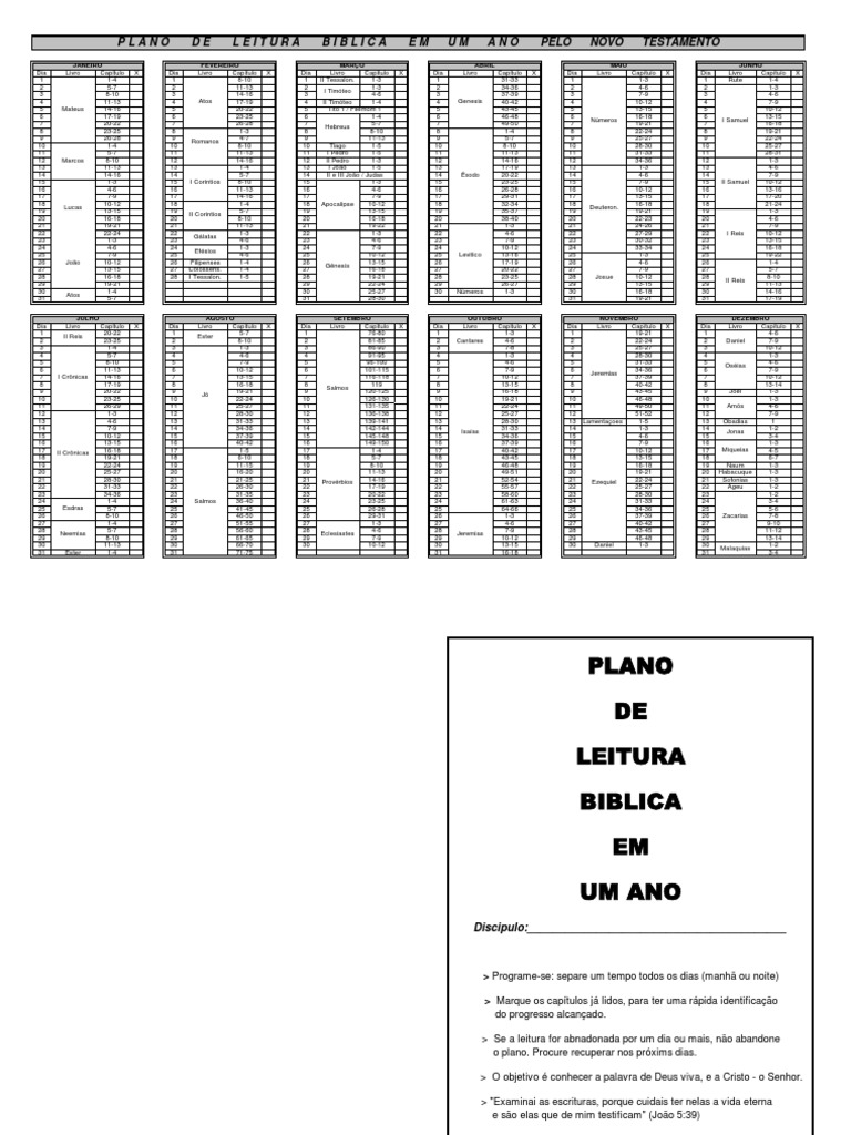Plano de Leitura Bíblica em 1 Ano Pelo Novo Testamento | Conteúdo