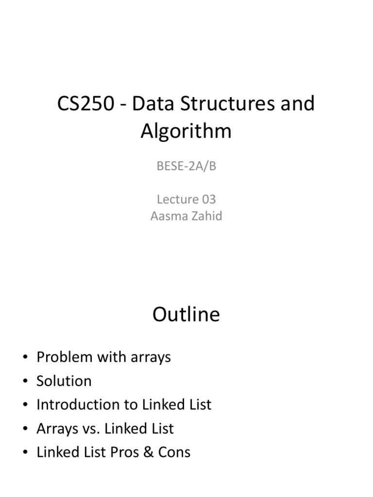 CS250 - Data Structures and Algorithm: BESE-2A/B Aasma Zahid | PDF ...