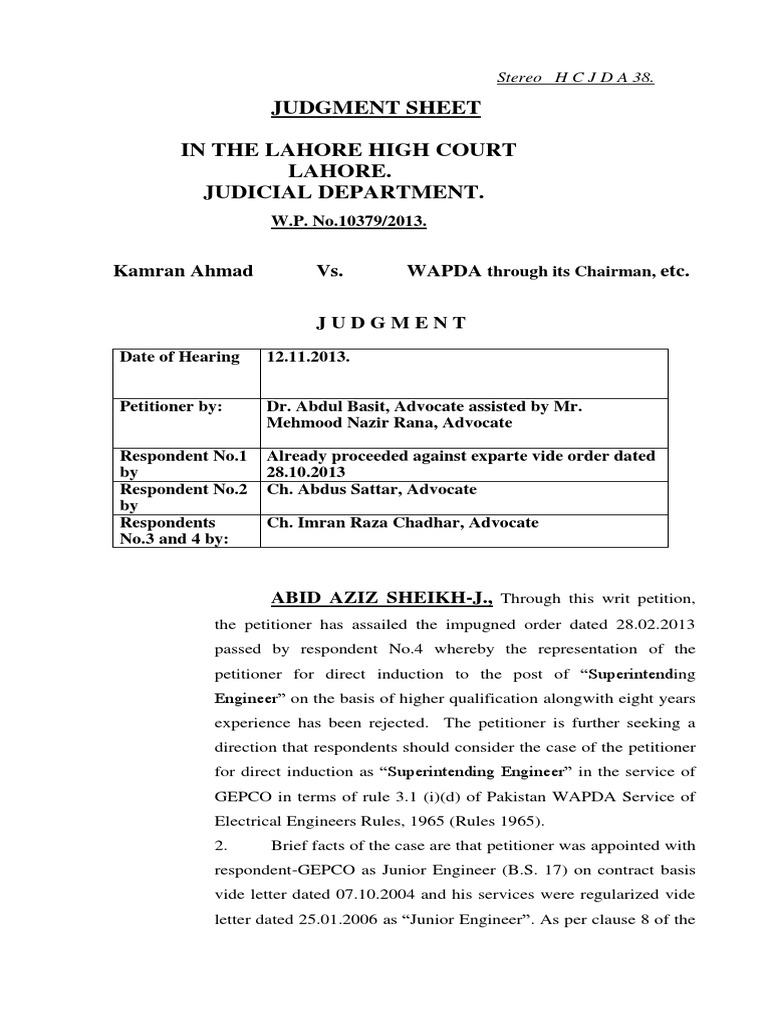 Lahore High Court Decsion On Directing SE Wapda PDF | PDF | Supreme ...