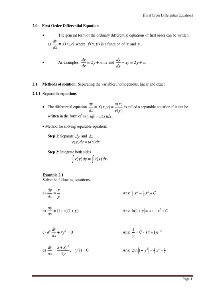 First Order Differential Equations Guide | PDF | Ordinary Differential ...