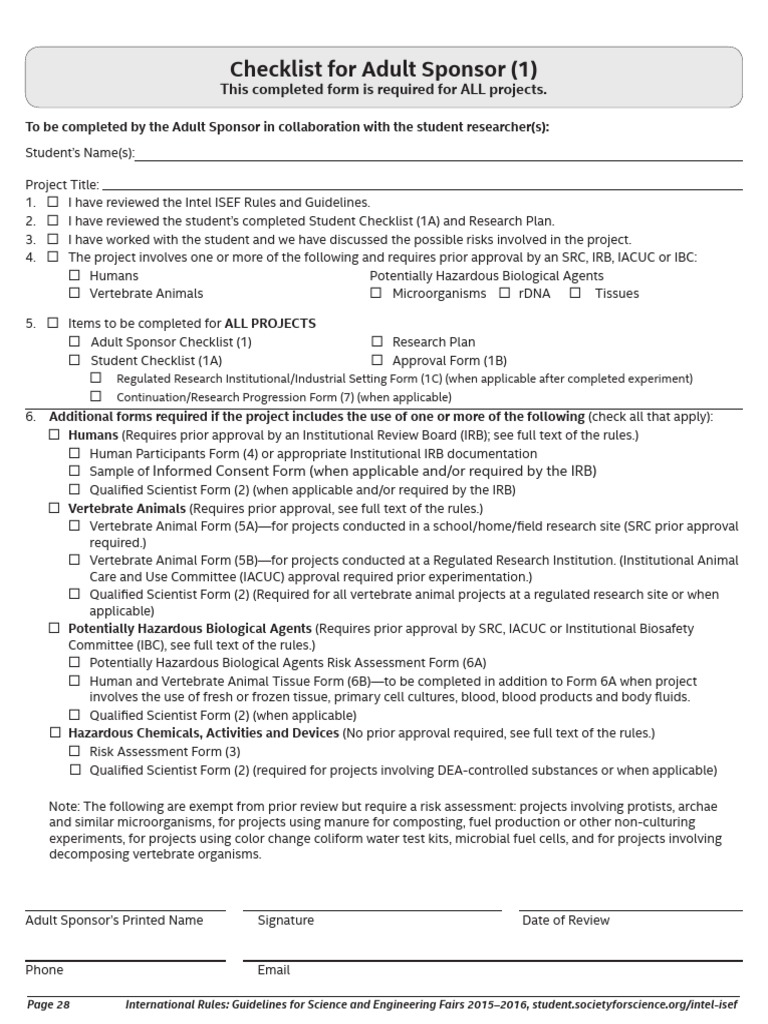 Intel ISEF Intl Forms All 4 PDF Institutional Review Board