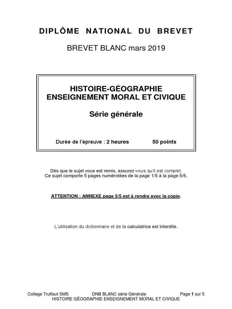 Brevet Blanc Français Entraînement Avec Corrigé Brevet Blanc Mars 2019 Sujet | PDF | Loi internationale | France