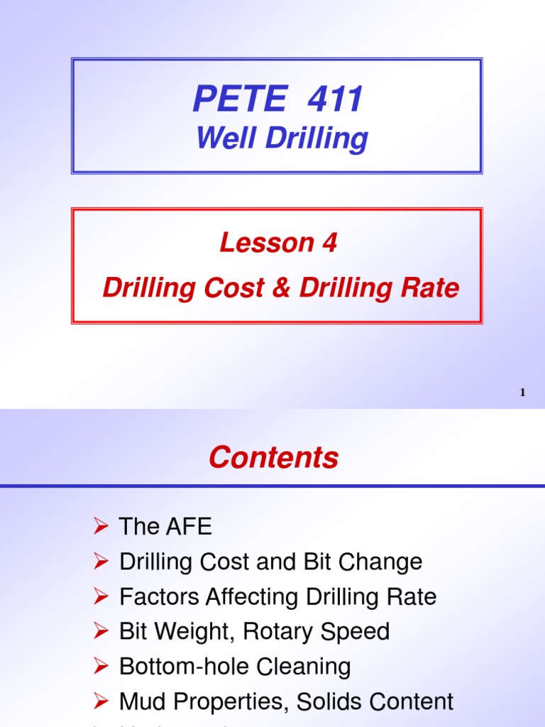 Drilling Cost and Drilling Rate PDF Drilling Rig Pressure