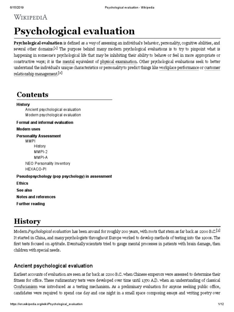 Psychological Evaluation PDF Psychological Evaluation Psychology