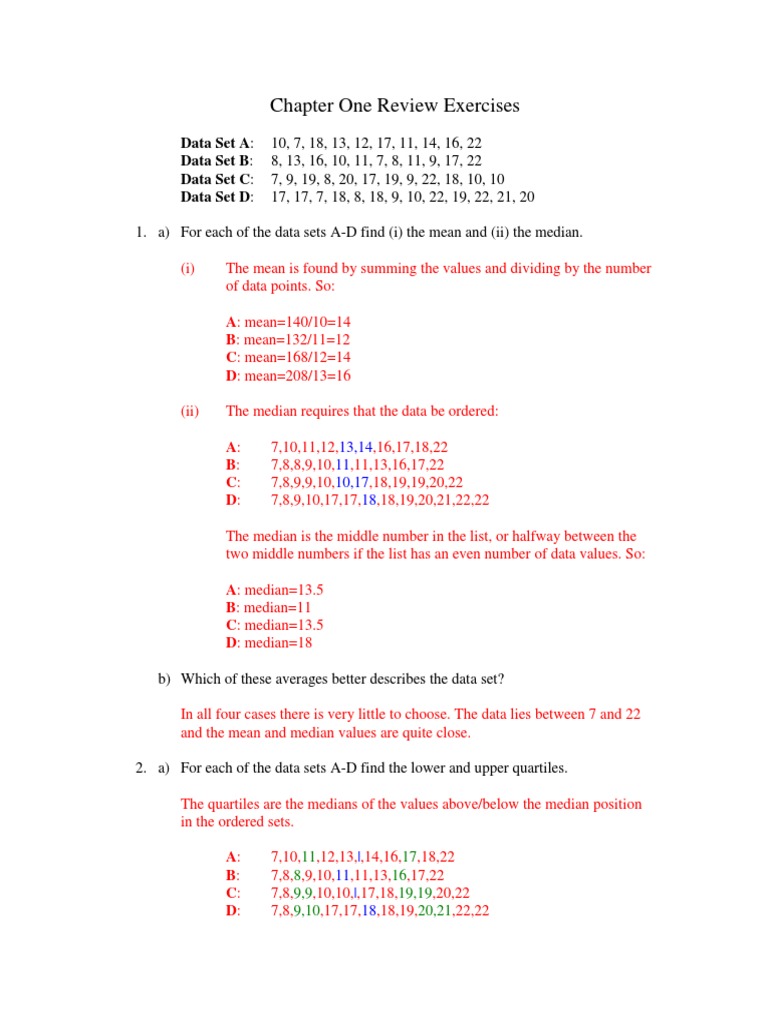Chapter One Review Exercises | PDF | Median | Mean