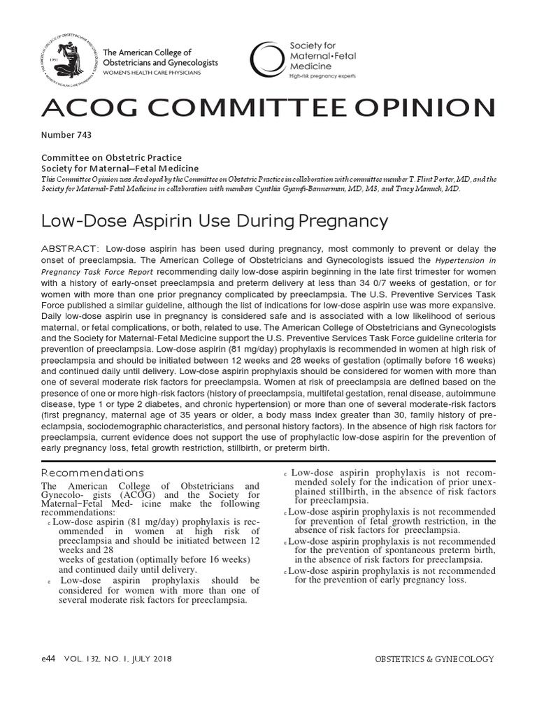 Acog Committee Opinion LowDose Aspirin Use During Pregnancy PDF