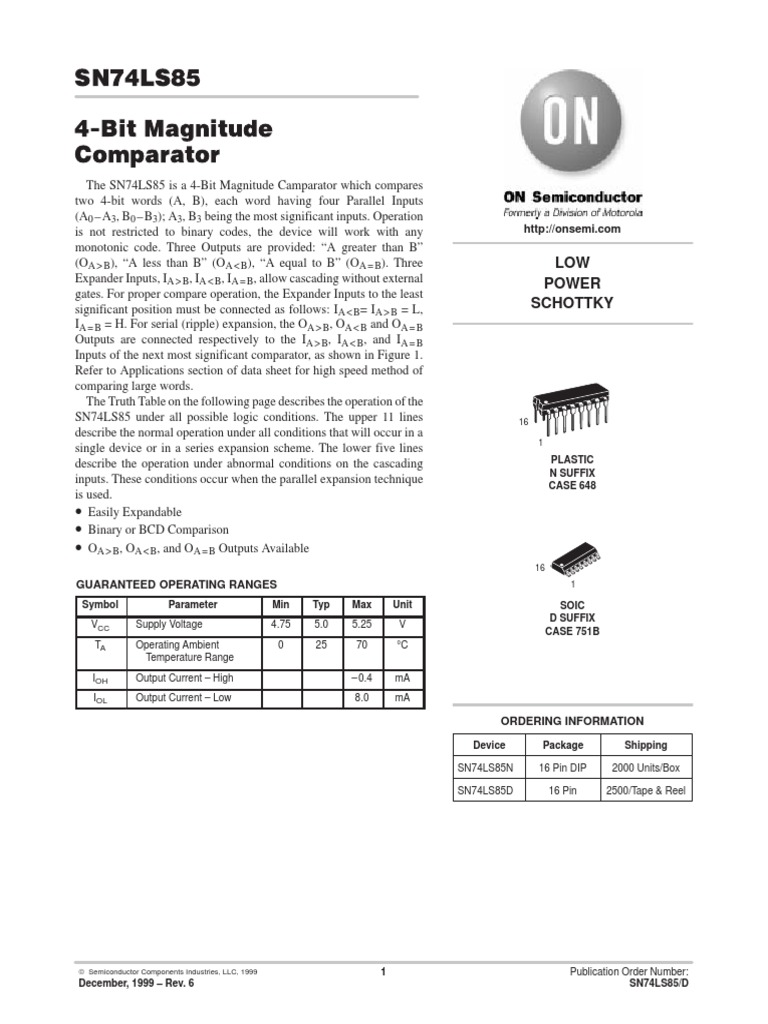 74LS85 (On) PDF | PDF | Electrical Engineering