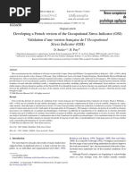 Developing A French Version of The Occupational Stress Indicator (OSI) Validation D'une Version Franc Aise de L'occupational