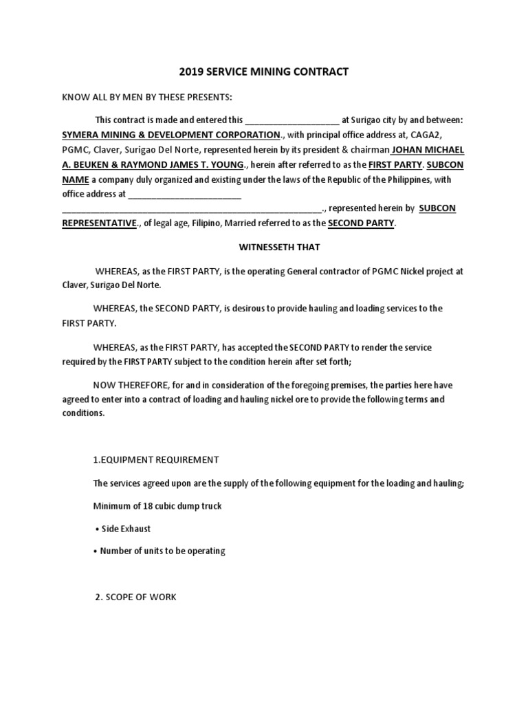PGMC Mining Contract 2019 | PDF | Employment | Identity Document