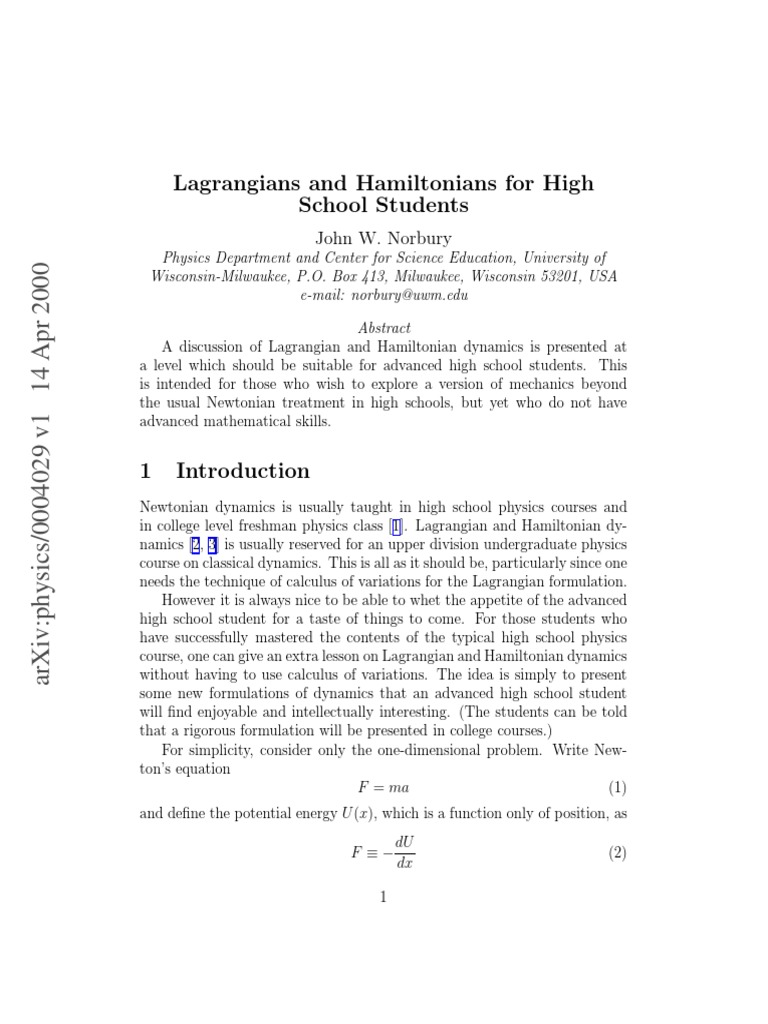 Lagrangian and Hamiltonian Mechanics for Students | PDF | Lagrangian ...