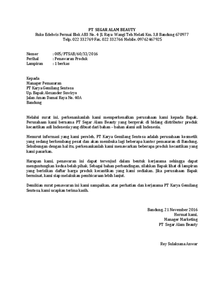 Contoh Surat Penawaran Produk Kecantikan Pdf