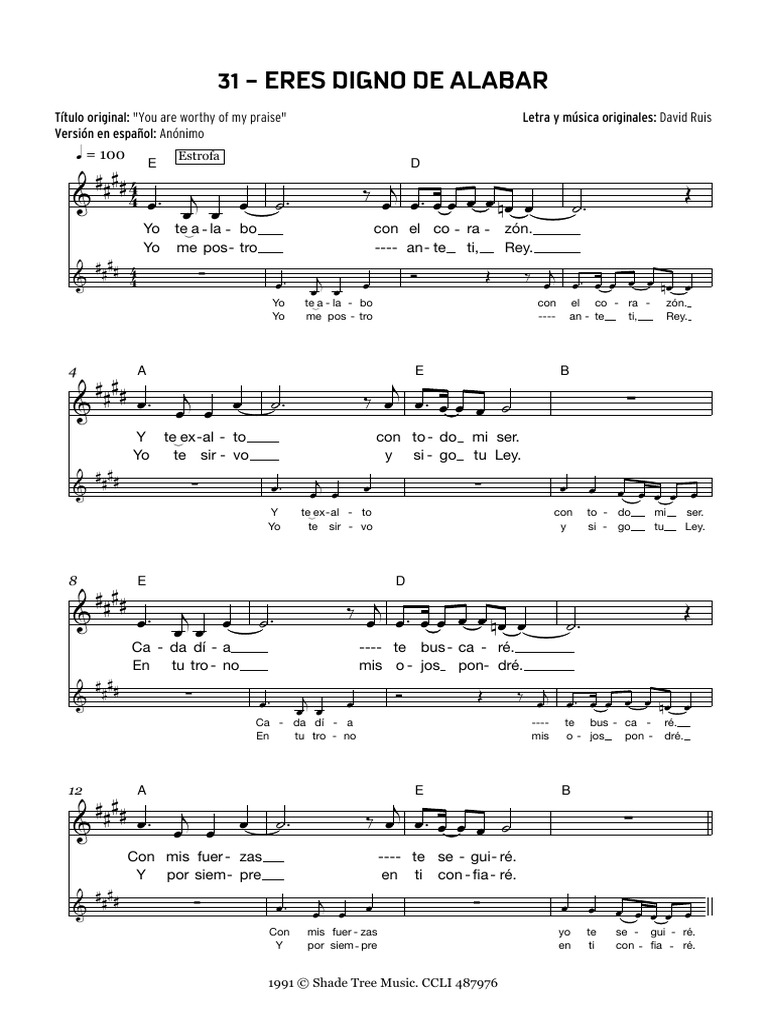 031 Eres Digno De Alabar Partitura Canciones Entretenimiento General