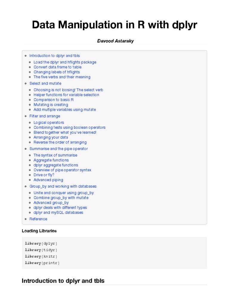 Dplyr Tutorial With Interactive Exercises – FDAM