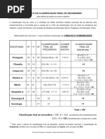 Calcular Classificacao - Linguas e Humanidades