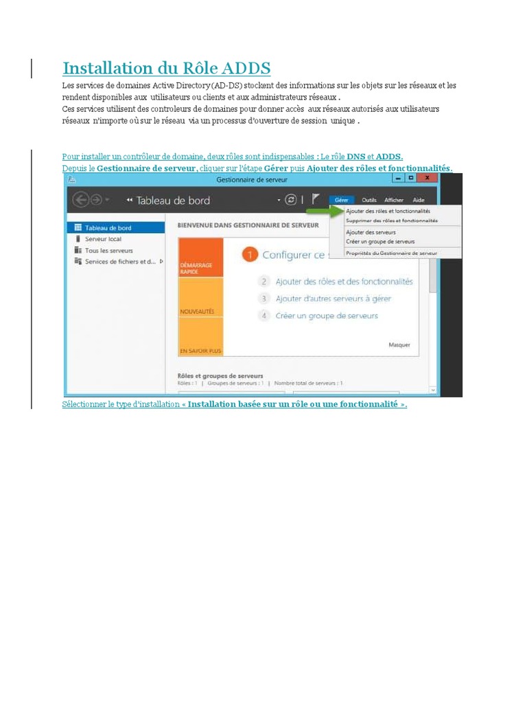 Installation du Rôle ADDS sur Serveur | PDF | Active Directory ...
