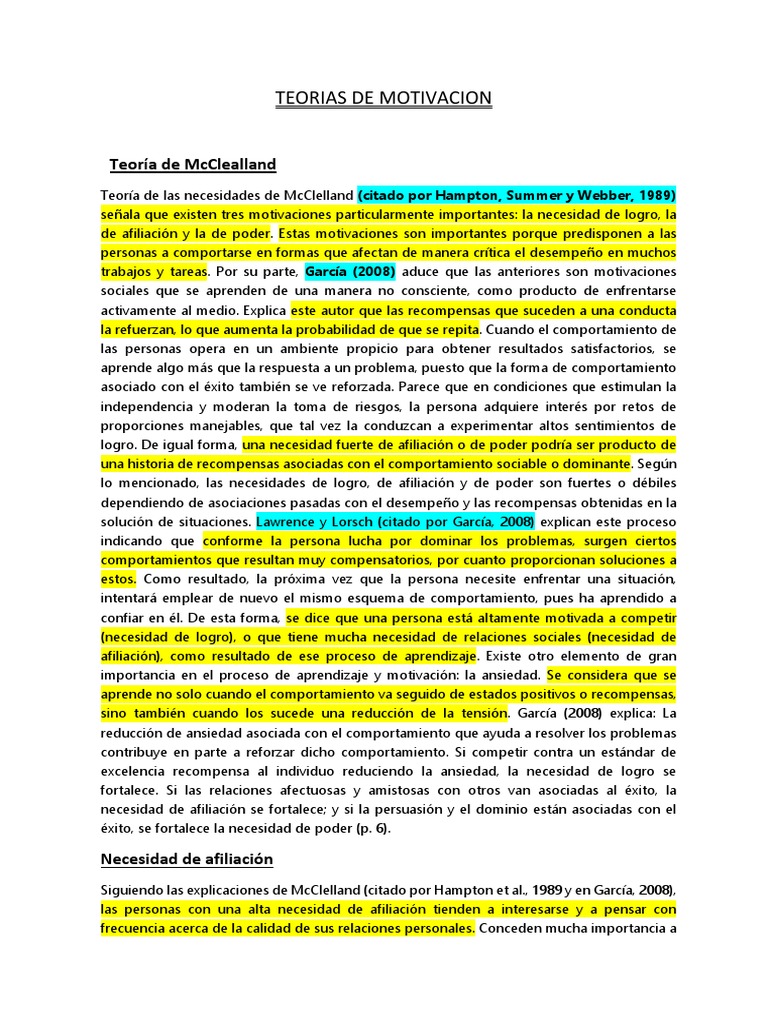 Teorías de Motivación y Comportamiento | PDF | Motivación | Motivacional