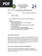 Subject: Ed 216-Advanced School Administration And: The Selection of School Site