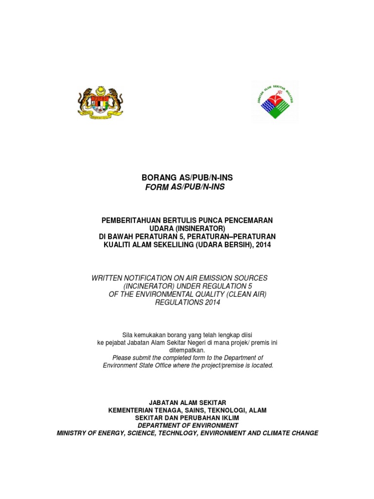 As Pub N Ins Pemberitahuan Bertulis Insinerator Written Notification Incinerator Pdf Pembakaran Teknologi Energi