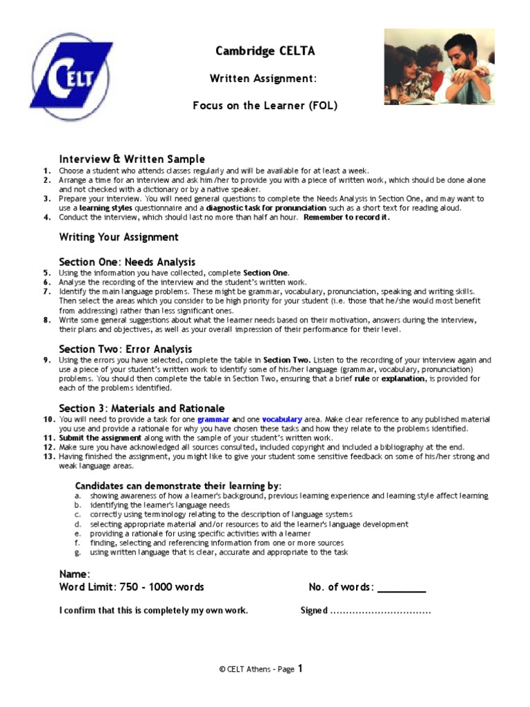 Celta Assignment 1 Task Focus On The Learner Pdf English Language