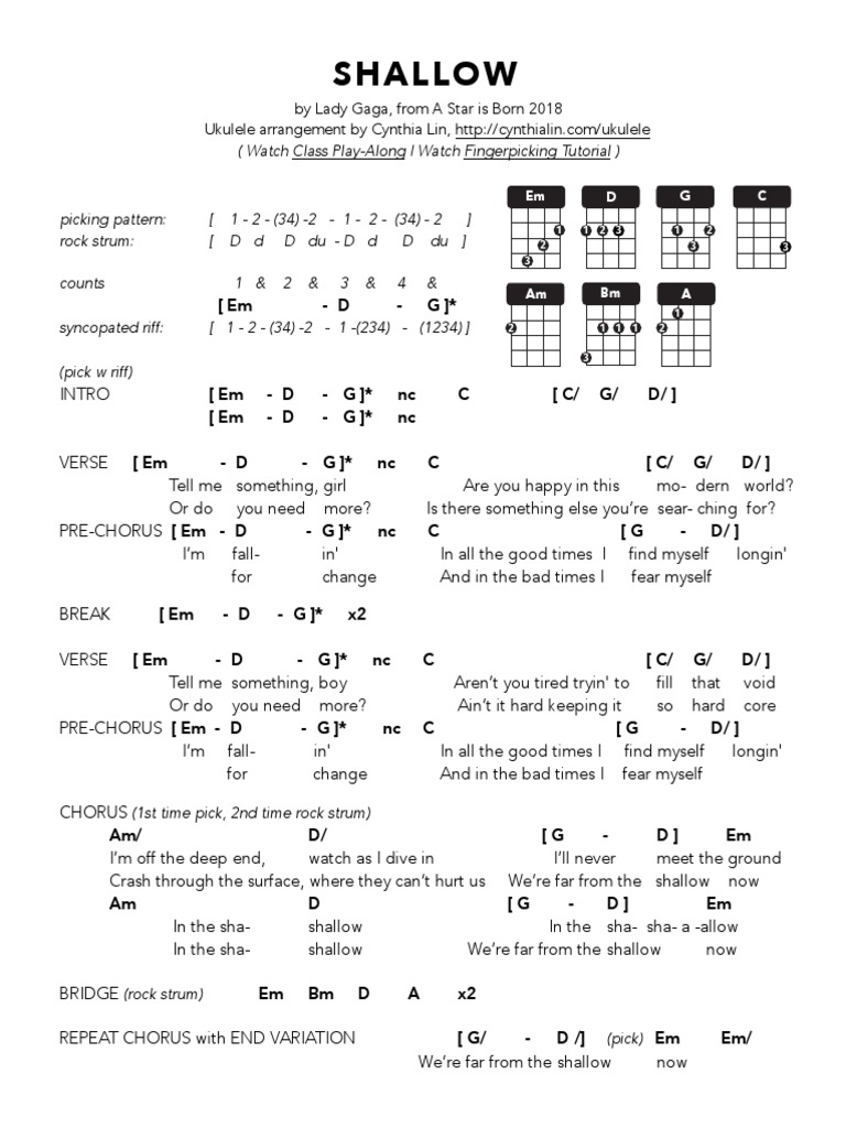 Shallow Ukulele Chord Chart Pdf Song Structure Elements Of Music